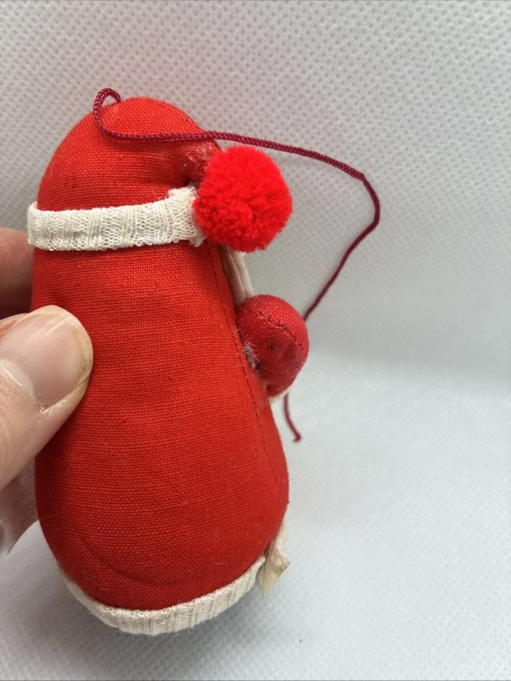 Vintage Handmade Cloth Santa Christmas Ornament Red Green Hanging Decor Rustic